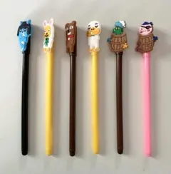 キャラクター マスコット付き黒色ゲルインクペン 6本セット
