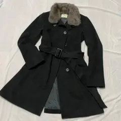 KUMIKYOKU カシミヤ混 ロングコート スタンドカラー ブラック