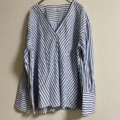 23区 × Canclini 【M】カンクリーニ ストライプ Vネックブラウス