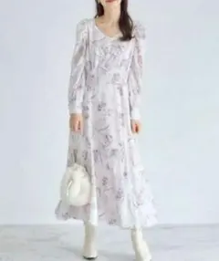 新品トッコクローゼットマーメイドラインニュアンスラインフラワーワンピース　ピンク