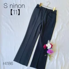 スラックス　オフィスカジュアル　美シルエット　センタープレス　黒【11】L