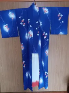 ロイヤルブルー　小紋 着物 花柄