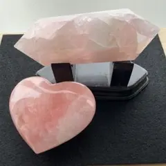 天然石　置物　ローズクォーツ ハート＆ダブルポイント2点セット