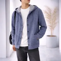 フード付き カーディガン L ブルー系 ニット切替 ニコルクラブ メンズ