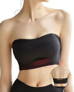 【新品】ジャンプしてもズレ落ちない　ストラップレスブラ ブラックLサイズ