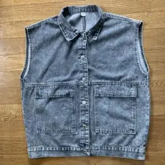 グレー デニム ノースリーブジャケット レディース　L