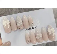 ネイルチップ ベイビーブーマー 薔薇 リボン 韓国