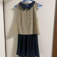 シンプリシテェ ドッキングワンピース 花柄 襟付き 紺 ベージュ M