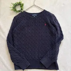 現行タグ✨ポロラルフローレン　ケーブルニット ネイビー 綿 160 ポニーロゴ