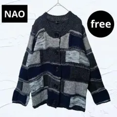 ❤美品❤パッチワーク風 デザインニットカーディガン 総柄 アルパカ混 配色切替