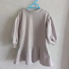 Omekashi 薄いベージュ 裏起毛 フレアワンピース sizeＬ