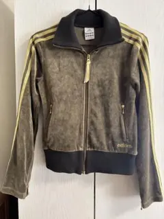 ⭐️アディダス／S⭐️ベロア トラックジャケット スリーライン ブラウン×ゴールド