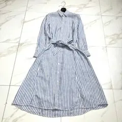 美品♡ポロラルフローレン リネンシャツワンピース ストライプ マキシ丈 ロング