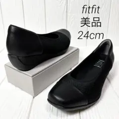 fitfit 撥水バイカラーパンプス 黒 24.0cm 外反母趾 スクエアトゥ
