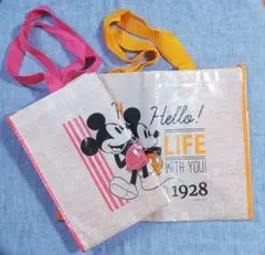 ミッキー不織布バッグ 赤/オレンジ2セット 縦30×横38㎝(底部縦21㎝)