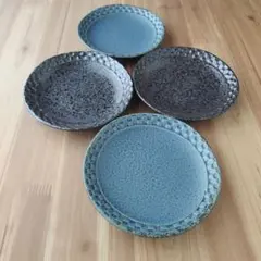 市松小皿・４枚　青＆黒　美濃焼〈新品・未使用〉