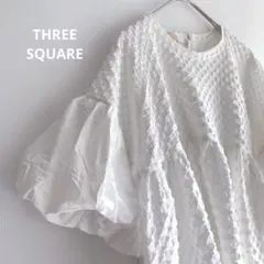 THREE SQUARE 【F】バルーン七分袖　ディテールトップス　白　Aライン