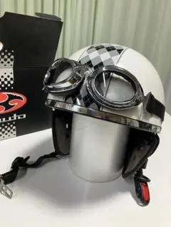 【美品】OGK KABUTO バイク用 ハーフヘルメット ゴーグル付き