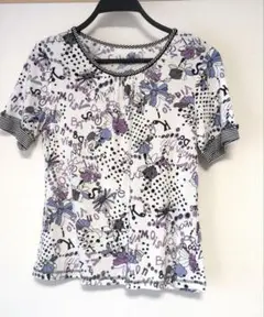 シャミー Chamois 花柄 プリント 半袖 Tシャツ カットソー　紫