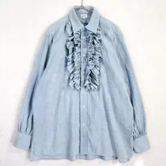 ブラミンク デニム フリル シャツ ブラウス シャンブレー ブルー 長袖 現行のサムネイル