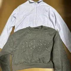 GU ジーユー　襟付き　長袖シャツ　短丈　L ブルー　アベイル　スウェット　ラメのサムネイル