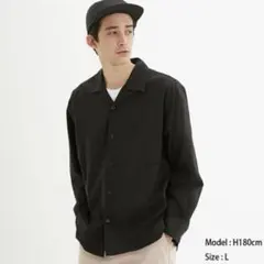 GU オープンカラーシャツ(長袖) M ブラック