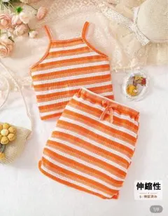 SHEIN ジャガード編みストライプキャミソールとプリーツミニスカート　オレンジのサムネイル