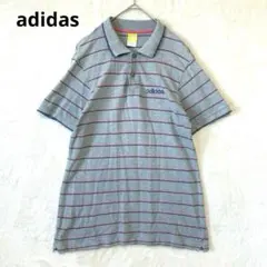 adidas アディダス／ポロシャツ M 半袖 ボーダー ロゴ刺繍 コットン