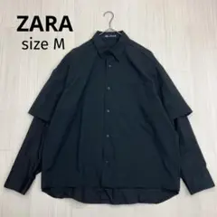 ZARA ザラ ドッキング 長袖 シャツ プルオーバー ブラック M