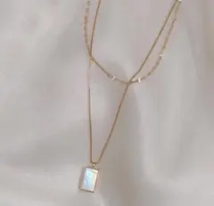 パール ネックレス ２連スクエア ラスト 人気✨ ゴールド サージカルステンレス