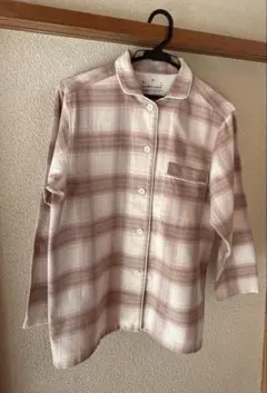 無印 脇に縫い目のないフランネル長袖パジャマ 婦人 ピンクチェック S