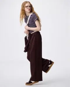 GU パフスウェットバギーパンツ　ダークブラウン　XL