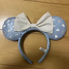 水色 ハート模様 ミッキー型カチューシャ