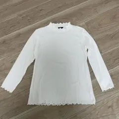 【美品】 ホワイト リブニット　長袖 カットソー フリル ハイネック