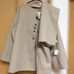 talbyyumi ストール付Aラインノーカラーコート Lサイズ