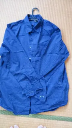 【ユニクロ】 ネイビー ドット柄 長袖シャツ Lサイズ