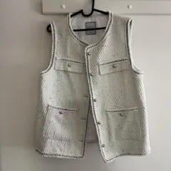 ホワイト ツイード ベスト Sサイズ