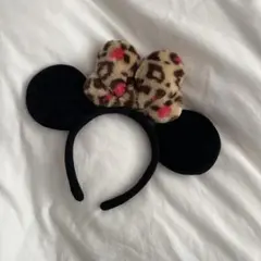 Disney＊ミニーカチューシャ ヒョウ柄リボン