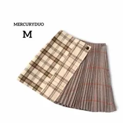 【マーキュリーデュオ】 異素材チェック切替スカート 配色デザイン プリーツ Ｍ