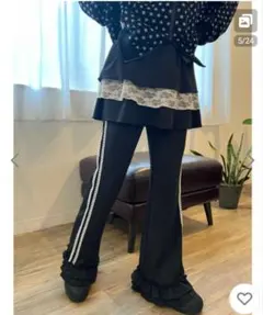 WC完売♥スカートレイヤードトラックパンツ レディース黒のサムネイル