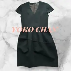 Yoko Chan グレー Vネック 半袖 ワンピース　バルーンスカート　定番 YOKO CHAN ワンピース グレー Vネック ノースリーブ バックジップ