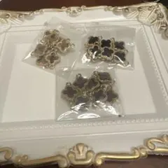 両カン ファー付きフラワーパーツ ブラック&グレー&レオパード 小 各8個