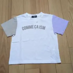 新品☆コムサイズム　白×ベージュ×ラベンダー　半袖ロゴTシャツ100㎝
