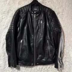 ZARA ブラック フェイクレザー シングルライダースジャケット　黒　L