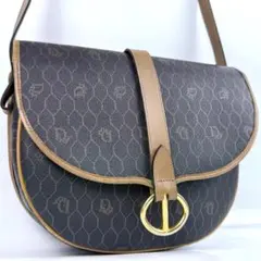 ディオール ショルダーバッグ レザー 黒 ハニカム ゴールド金具 ポーチ付