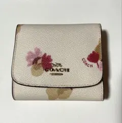 COACH コーチ 三つ折り財布 花柄 白 ホワイト ピンク レディース