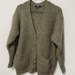 オリーブグリーン リブ編みカーディガン