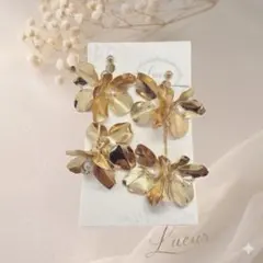結婚式 ブライダル ゴールド フラワー イヤリング 大ぶり パール