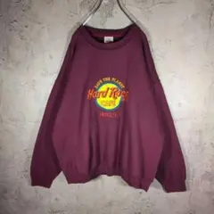 【激レア】90s アメリカ製 ハードロックカフェ 刺繍 スウェット パープル M アメリカ製 90's ハードロック カフェ オフィシャル スウェット
