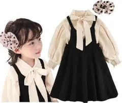 女の子 ワンピース ブラウス セット フォーマル 正装 花飾り付き 140サイズ